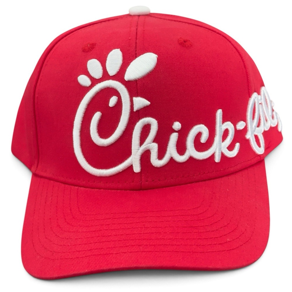 Chick-Fil-A Red Snapback Hat Script Side Logo Embroidered Employee Cap